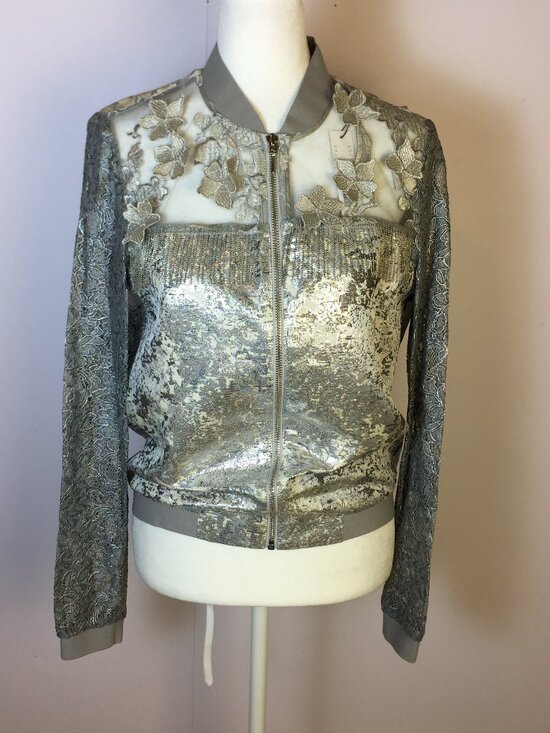 T Tahari Jackets & Blazers - New! T Tahari Fatima Jacket XS Womans Silver Floral Embellished Long Sleeve
